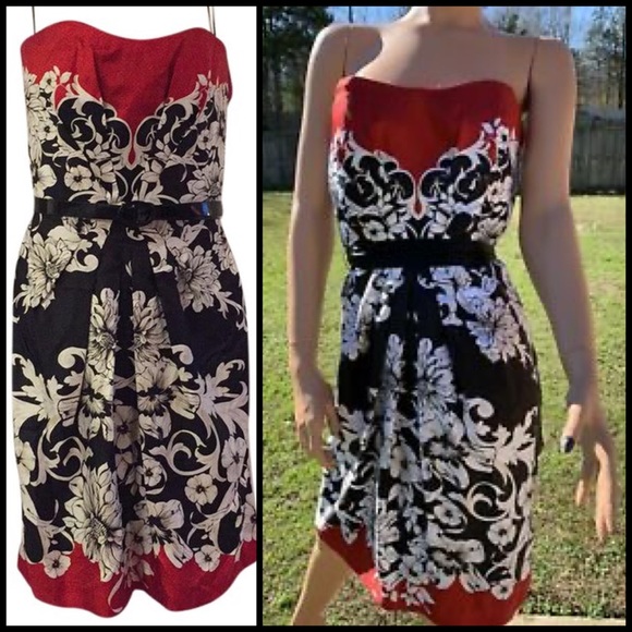 WHBM Silk Floral Jacquard Strapless Corset A-Line Cocktail Party Dress - Picture 2 of 6